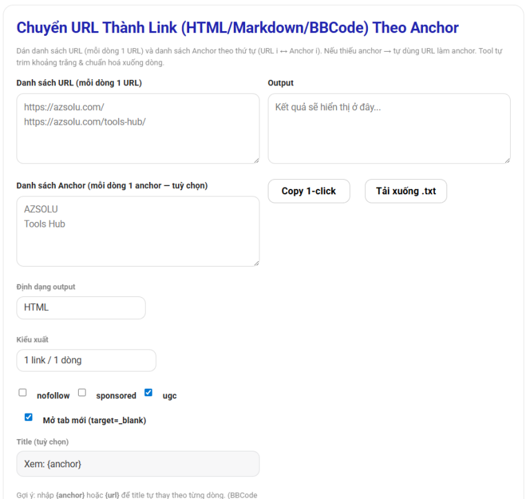 Chuyển URL Thành Link HTML Markdown BBCode