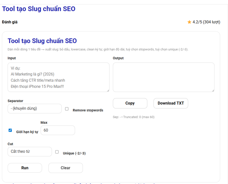Tool tạo Slug chuẩn SEO