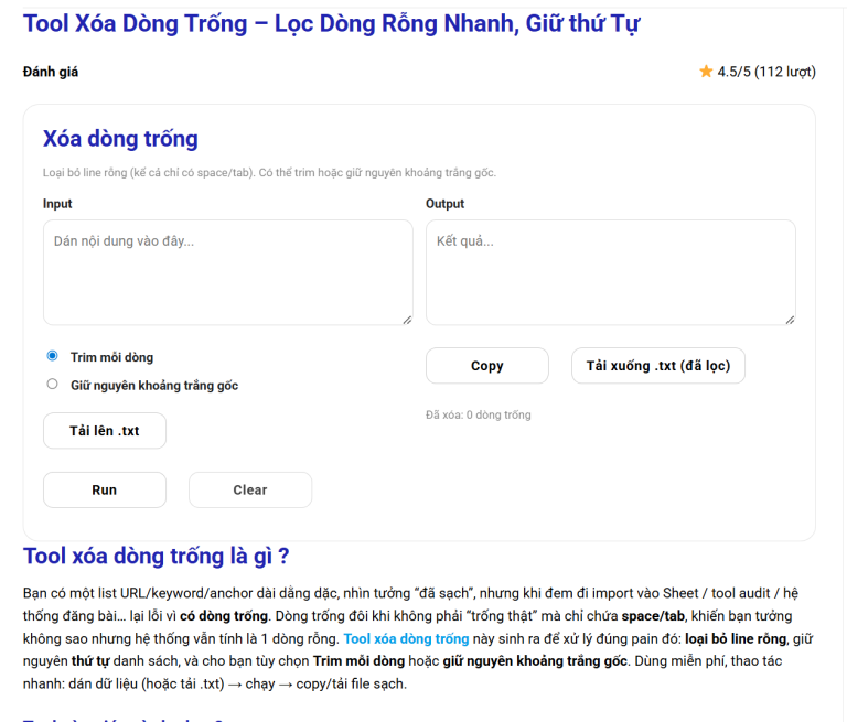 Tool xóa dòng trống