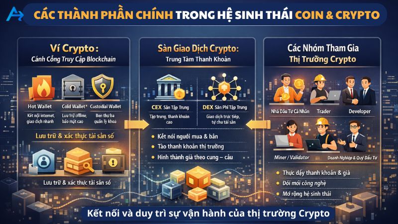 Các thành phần chính trong hệ sinh thái Coin & Crypto