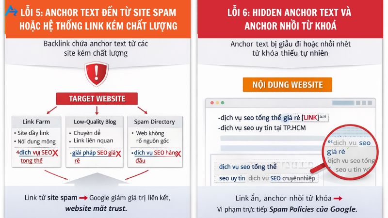 Hình ảnh mô tả lỗi anchor đến từ site kém chất lượng và lỗi nhồi từ khoá