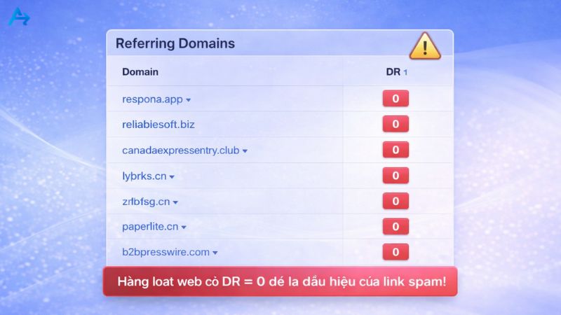 Backlink rác từ các nguồn có DR bằng 0